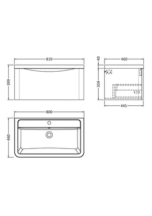 Luna 800mm Wall Hung 1-Drawer Vanity