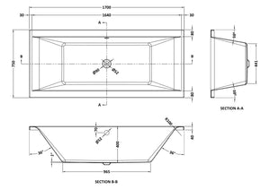 Square 1700mmx760mm Double Ended Bath