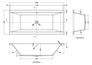 Square 1800mmx800mm Double Ended Bath