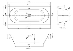 Round 1700mmx760mm Double Ended Bath