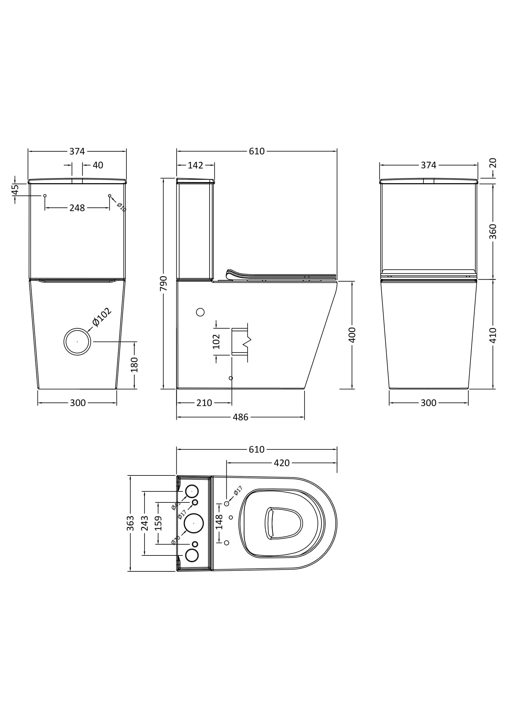 Flush to Wall Pan, Cistern & Seat