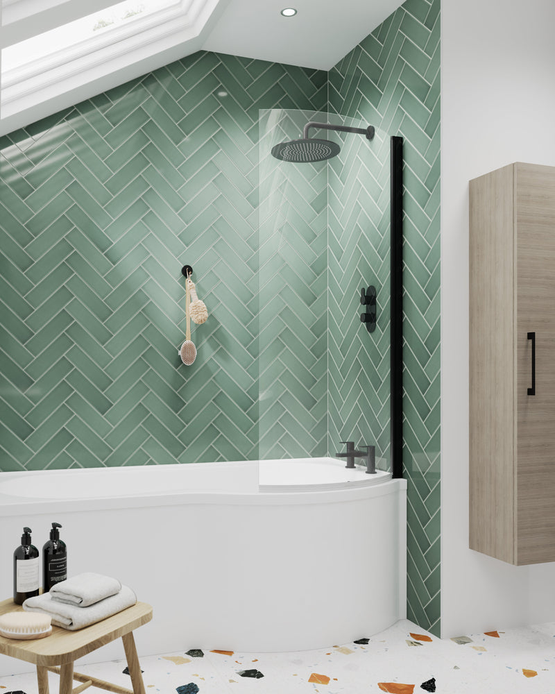 Black P-Bath Curved Hinged Shower Bath Screen