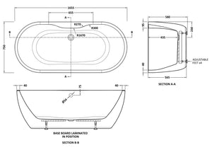 Freestanding Double Ended Bath Tub, 1655mm x 745mm