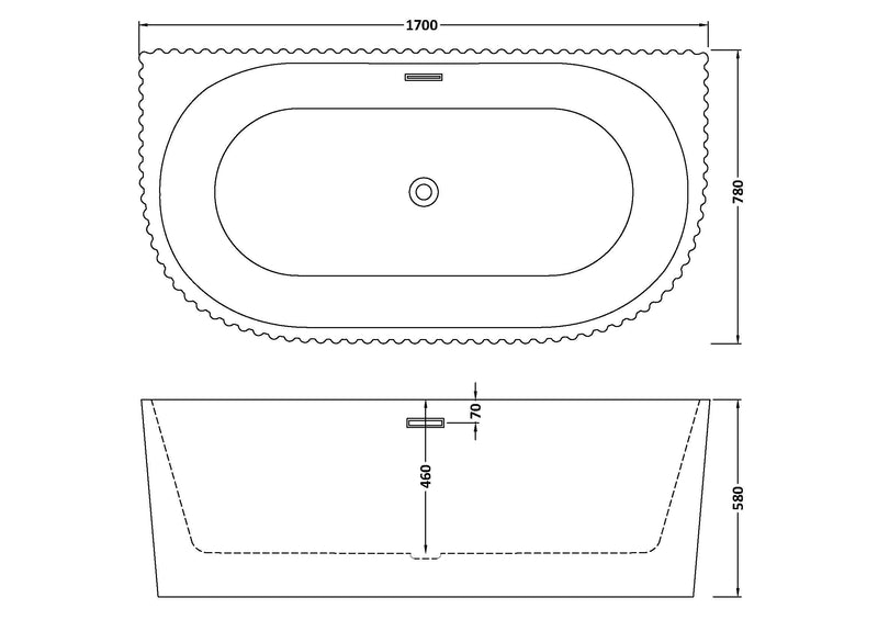 Back to Wall Fluted Bath 1700mm