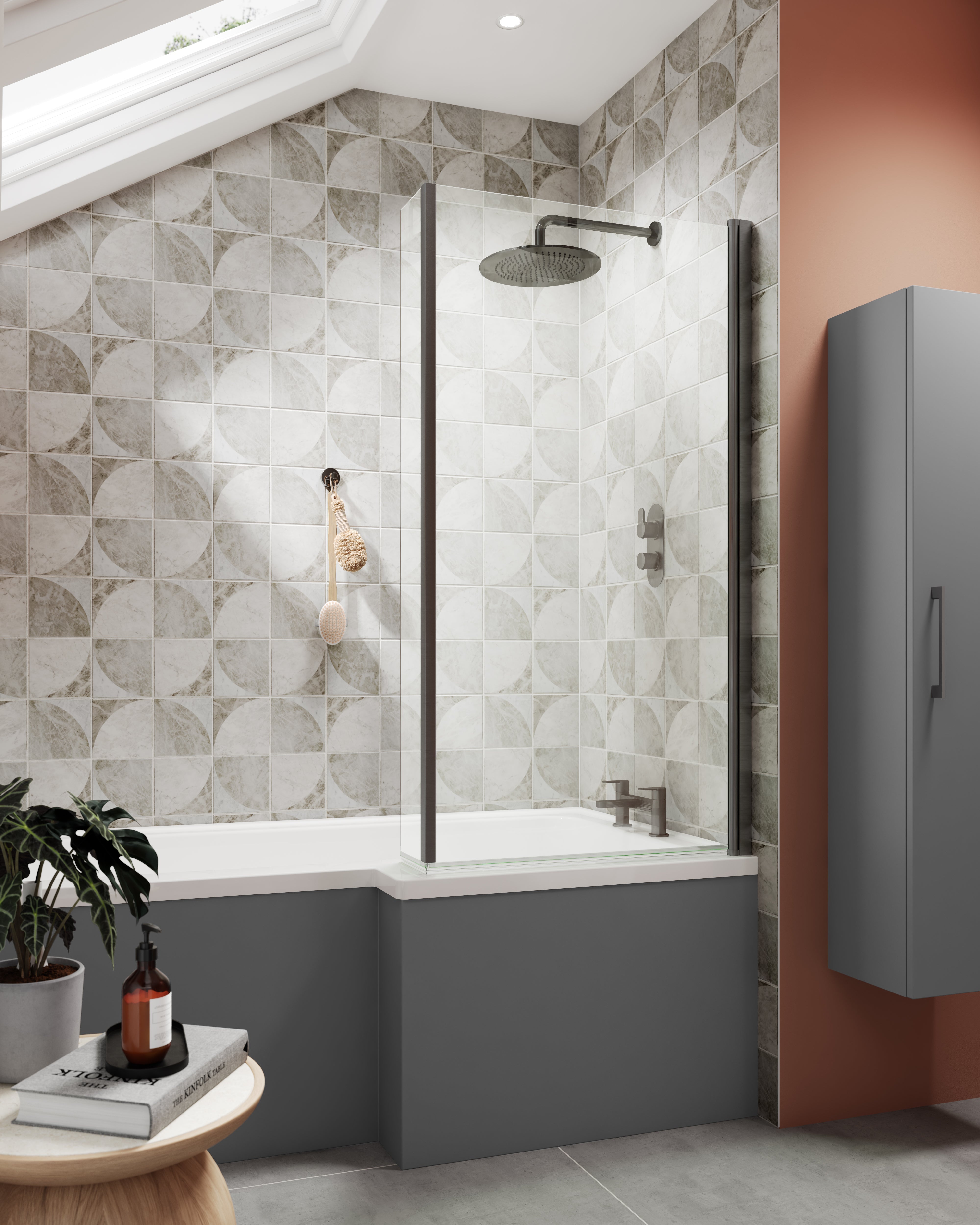 Pewter Square Fixed Bath Screen with Fixed Return