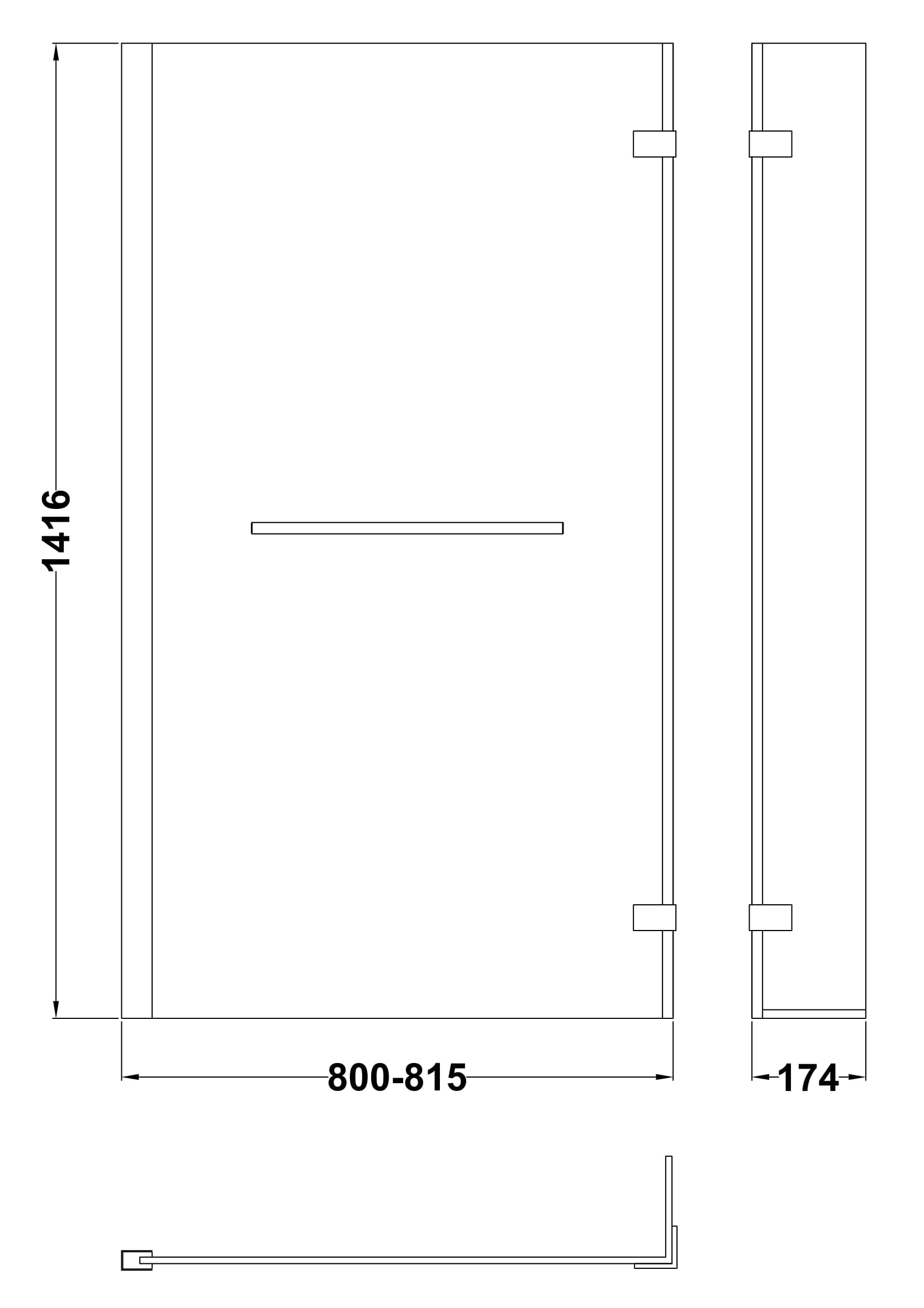 L-Shaped Bath Screen Hinged With Rail