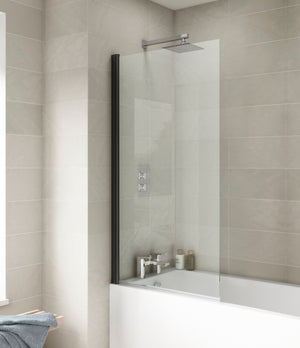 Square Hinged Bath Screen Black