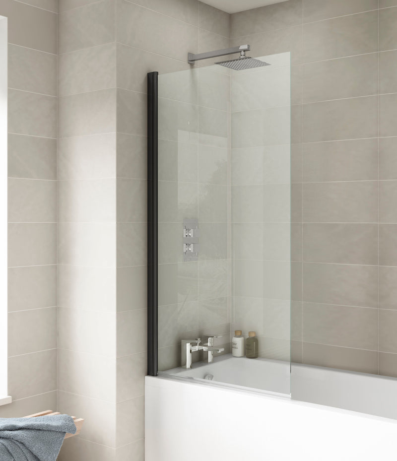 Square Hinged Bath Screen Black