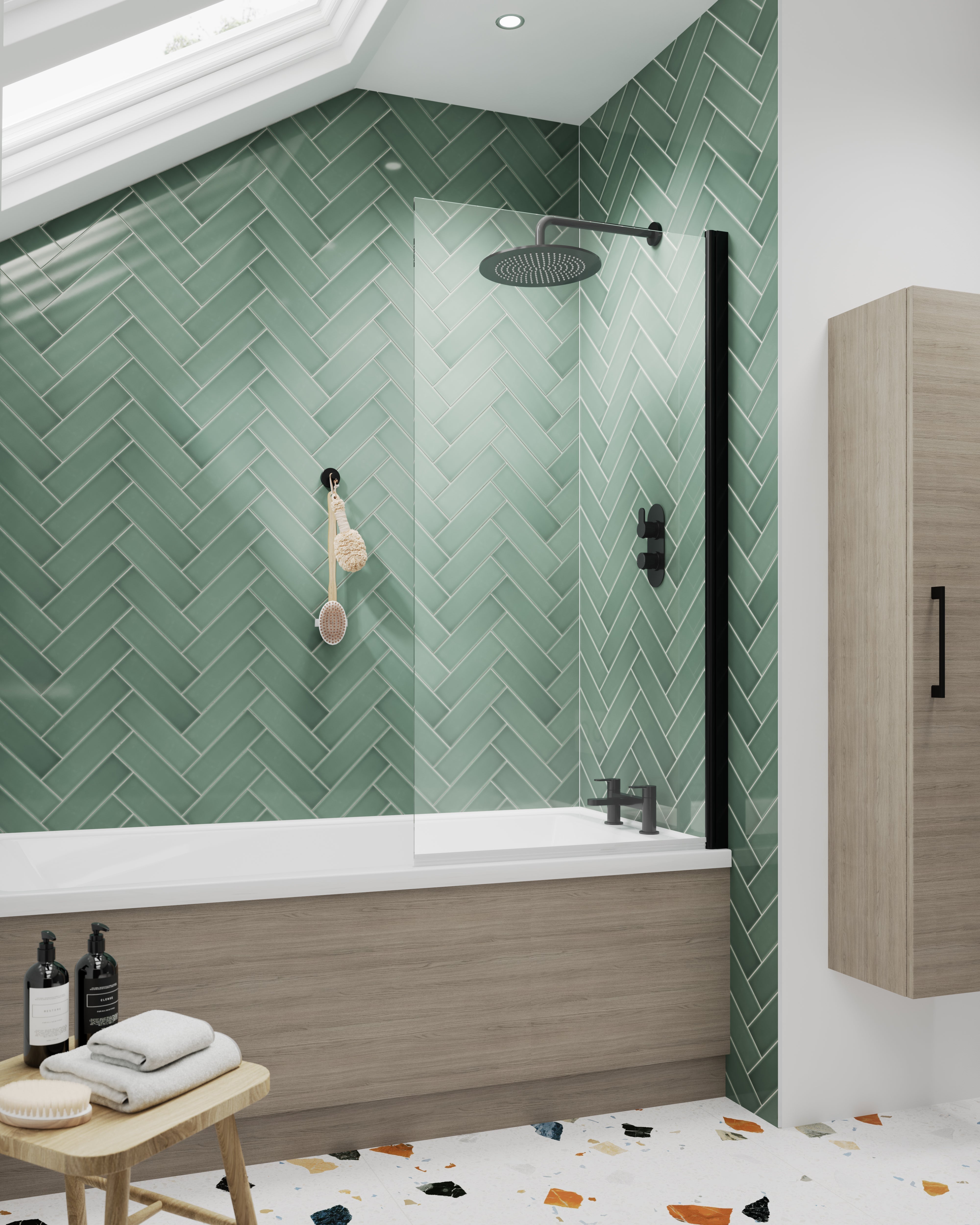 Square Hinged Bath Screen Black