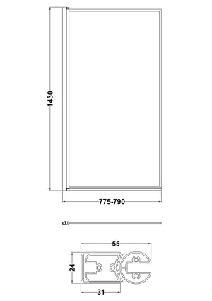 Outer Black Framed Bath Screen