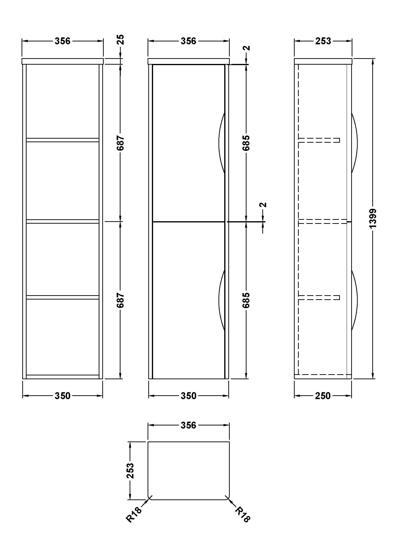 Para 350mm Wall Hung Tall Unit 2-Door