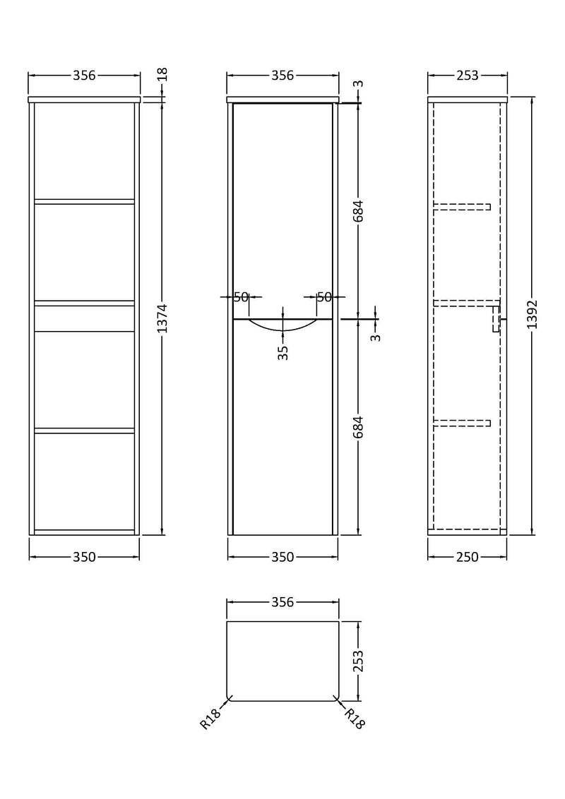 Luna 400mm Wall Hung Tall Unit 2-Door