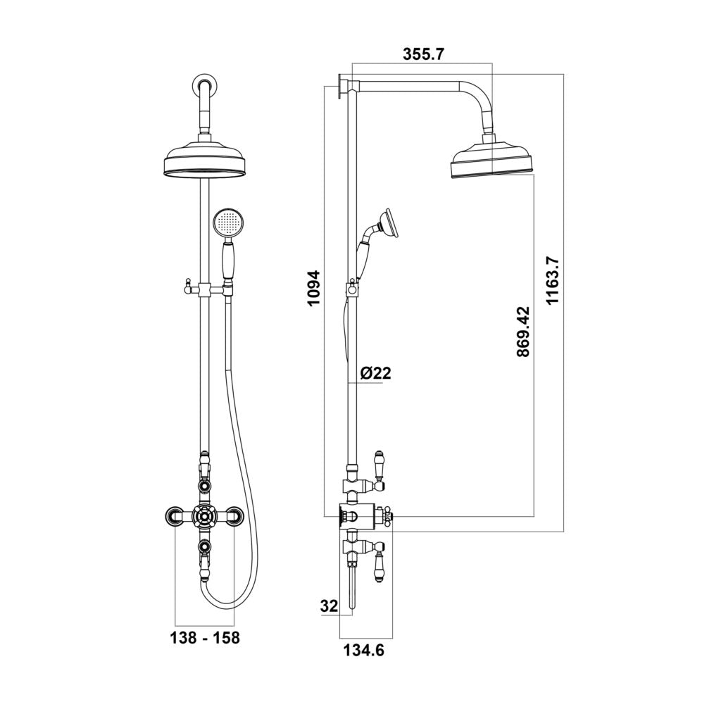 Classic Rigid Riser Shower With Fixed Head and Handset